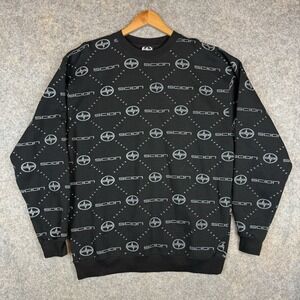 Scion Toyota Sweatshirt Mens Large Black All Over Print Logo Automotive Pullover